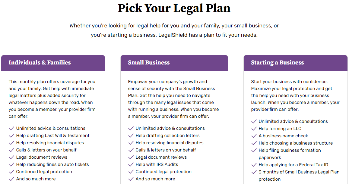 Pick your legal plan
